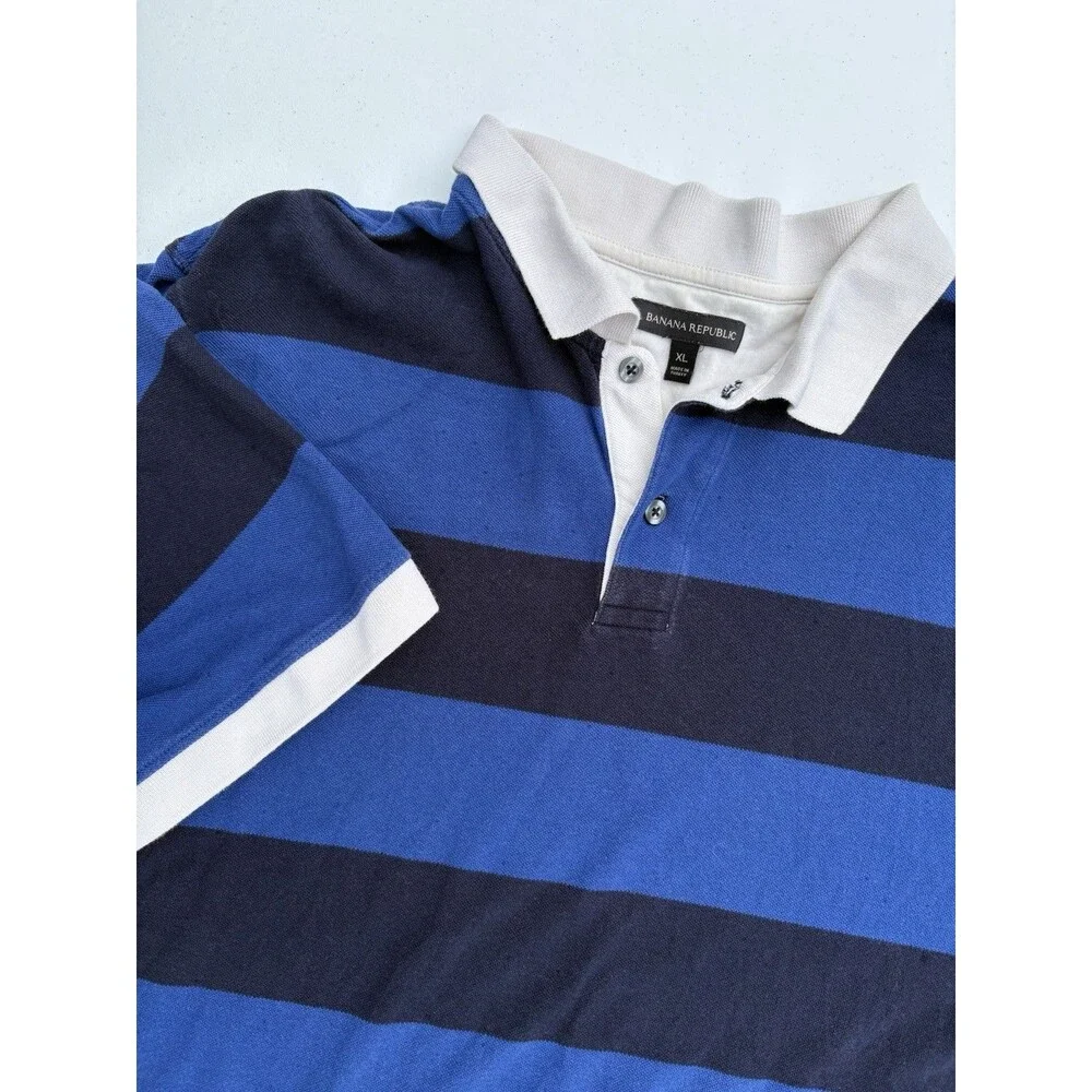Banana Republic Polo Shirt Men’s XL Blue Rugby Stripe Short Sleeve